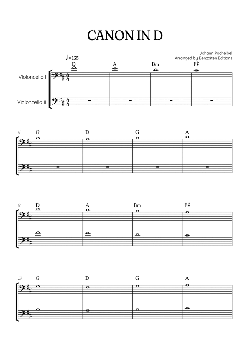 Pachelbel Canon in D • cello duet sheet music [chords] image number null