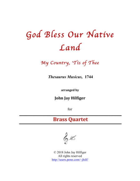 God Bless Our Native Land/ My Country, 'Tis of Thee (for Brass Quartet/Ensemble) image number null