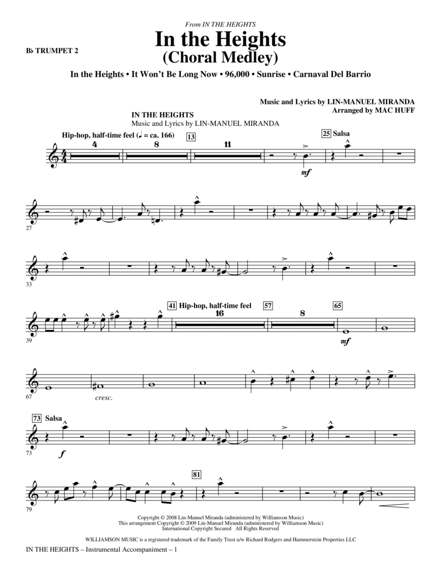 In The Heights (Choral Medley) (arr. Mac Huff) - Trumpet 2 Choir scores gallery preview page 1