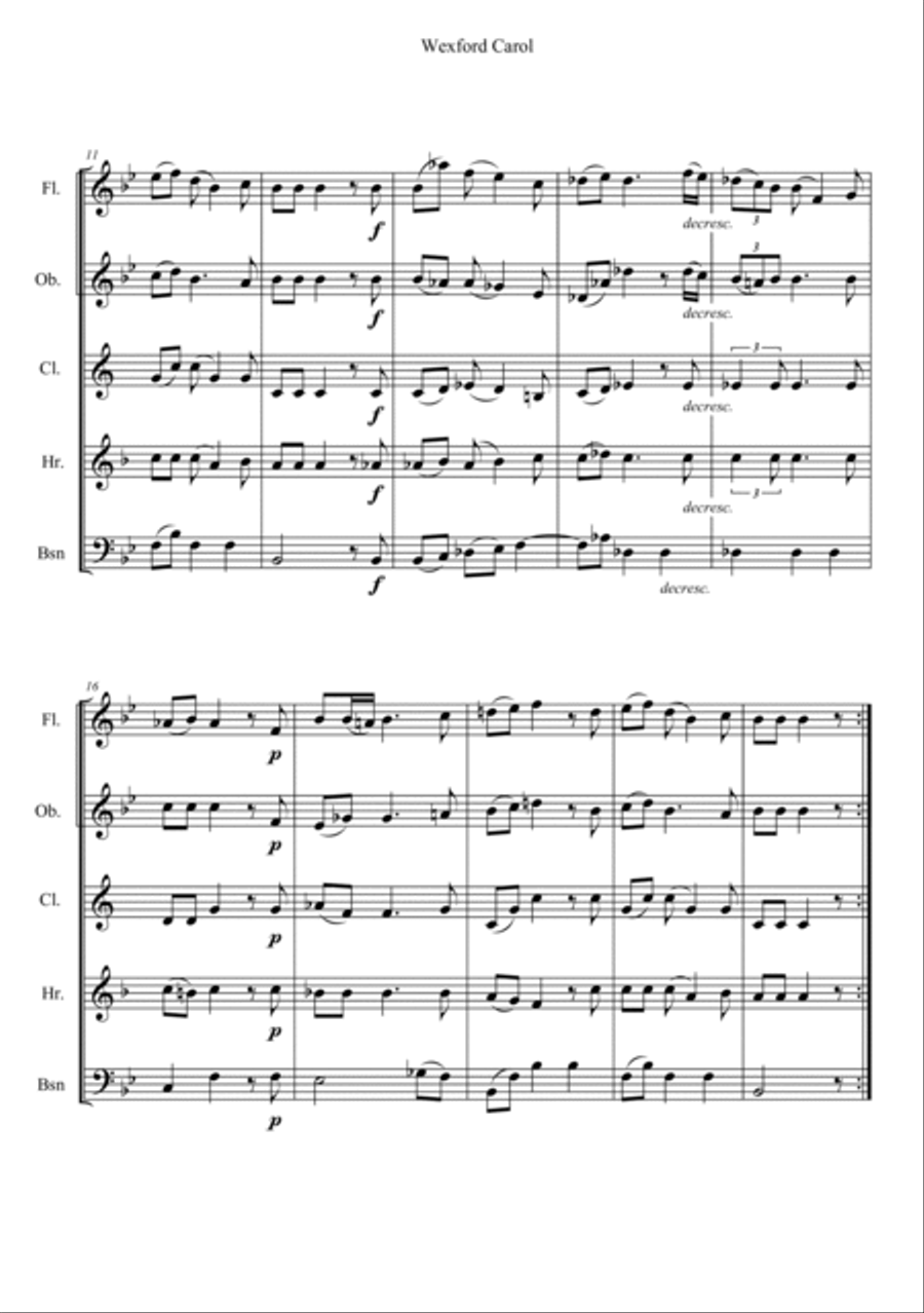 Wexford Carol Woodwind Quintet scores gallery preview page 2