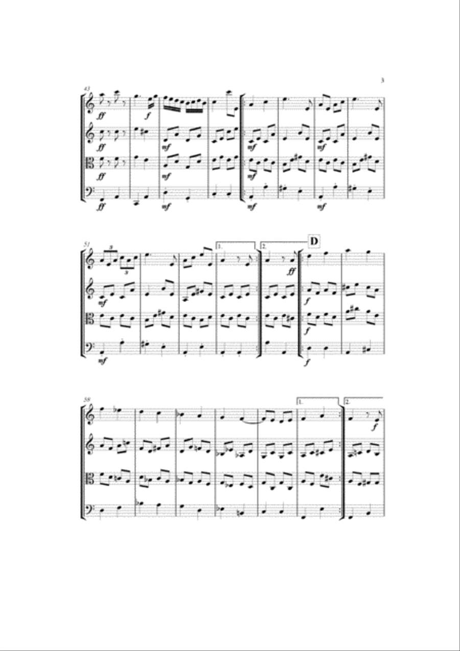 Dance of the Comedians from The Bartered Bride by Smetana for string quartet, score, parts String Quartet scores gallery preview page 3