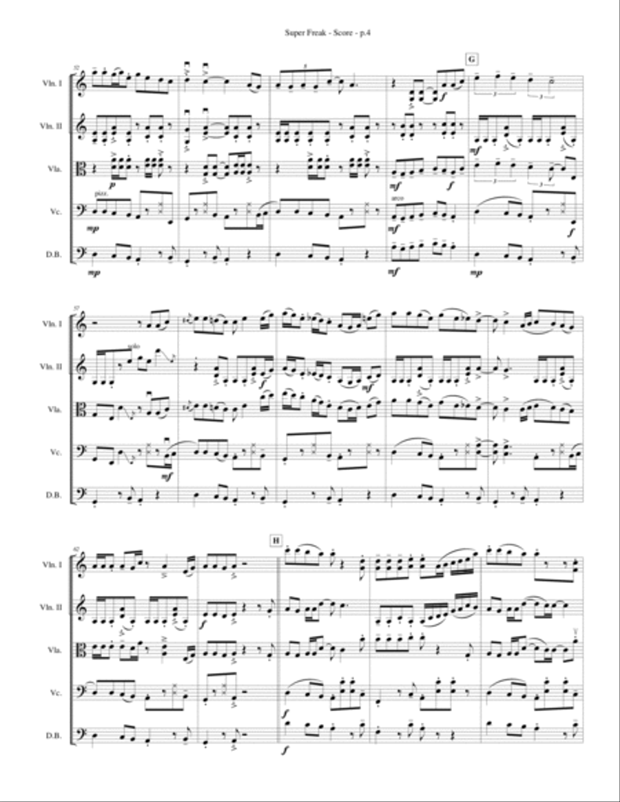 Super Freak String Quartet scores gallery preview page 6
