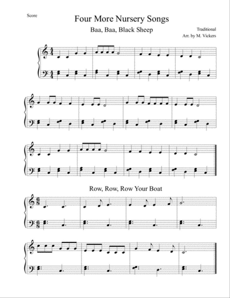 Four More Nursery Songs Easy Piano scores gallery preview page 1