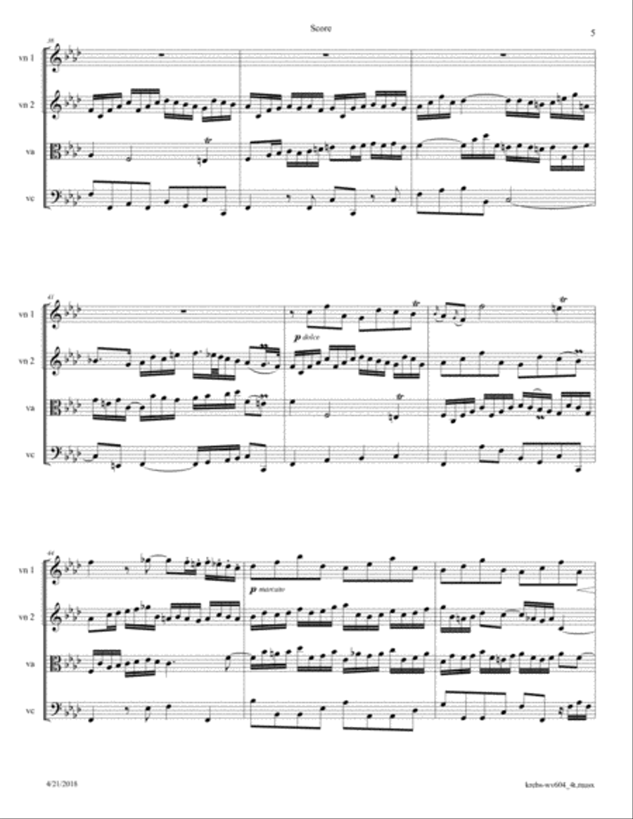 Krebs JL: Fantasia in F minor krebs-wv604 arr. for String Quartet String Quartet scores gallery preview page 5