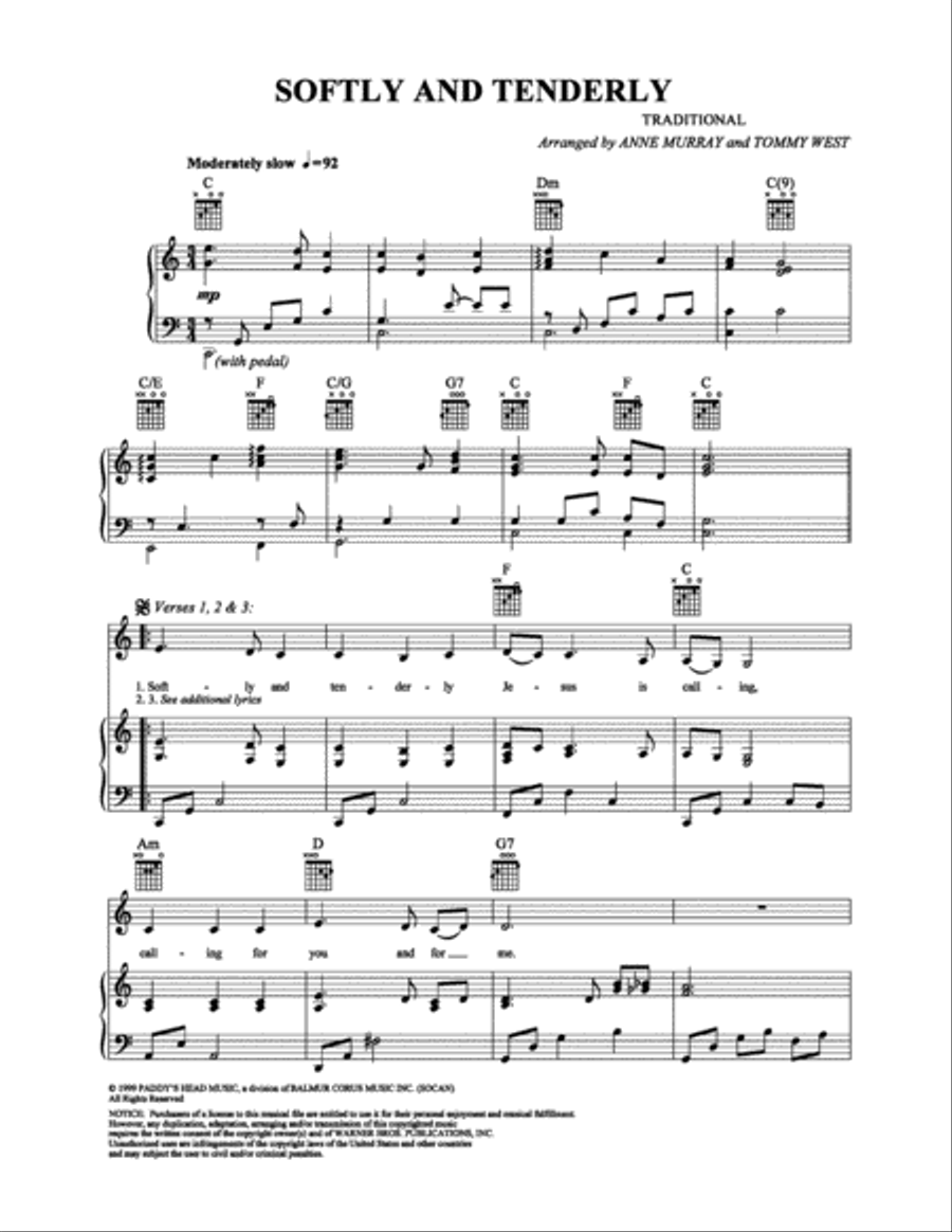 Softly and Tenderly Piano, Vocal, Guitar scores gallery preview page 1