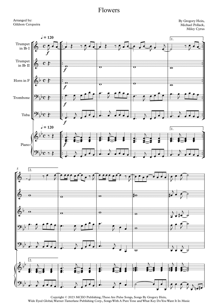 Flowers Brass Quintet scores gallery preview page 1
