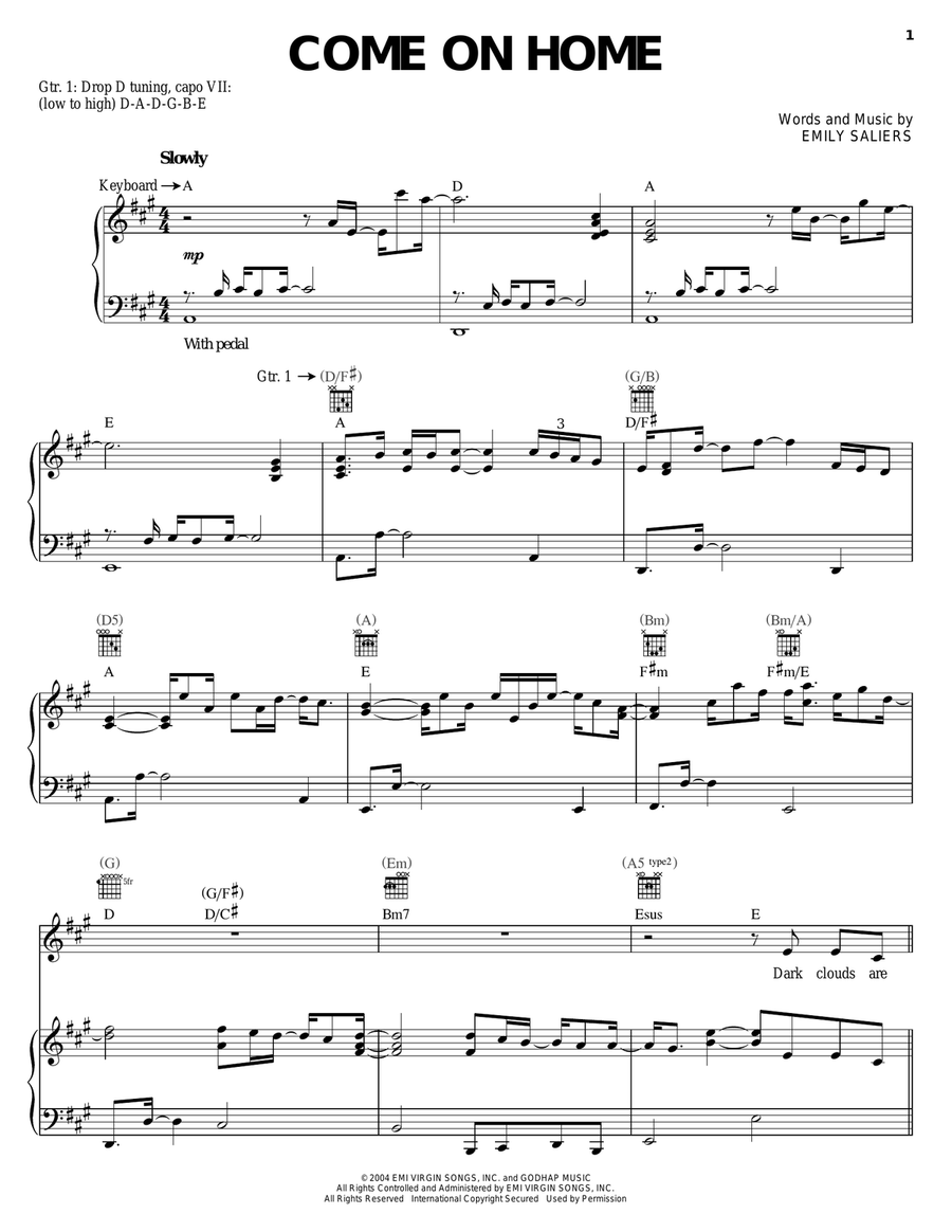 Come On Home Piano, Vocal, Guitar scores gallery preview page 1