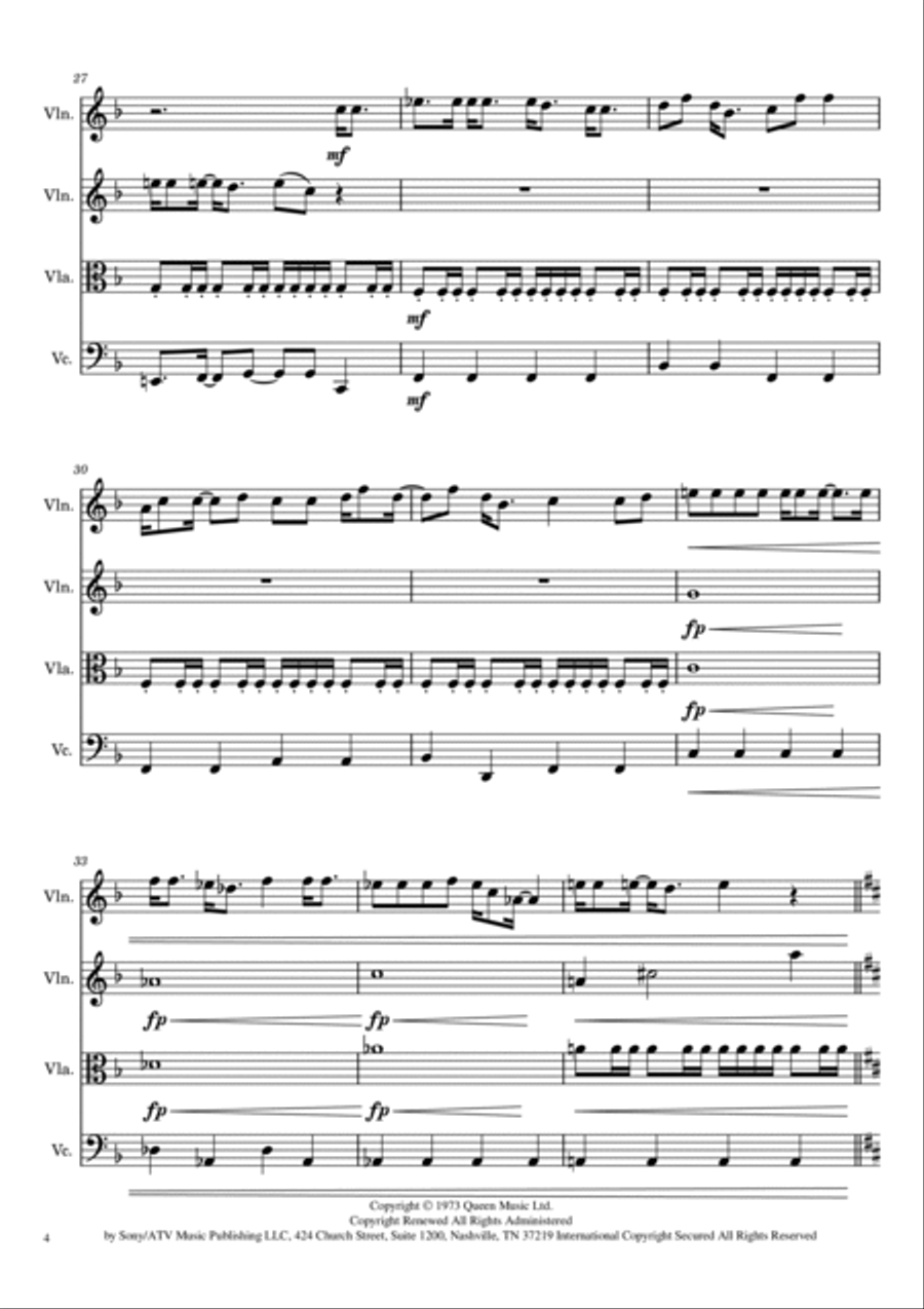 Keep Yourself Alive String Quartet scores gallery preview page 4