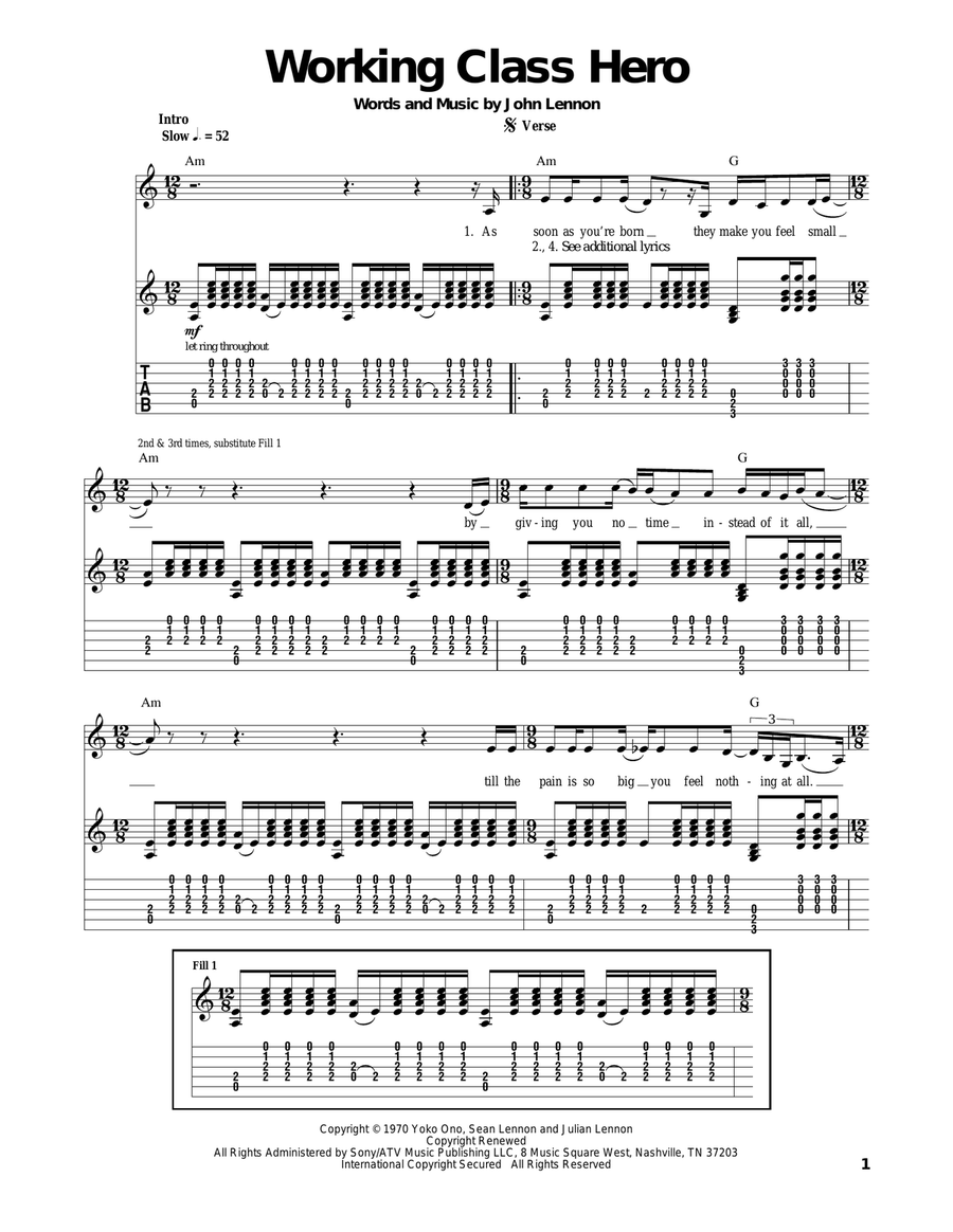 Working Class Hero Acoustic Guitar scores gallery preview page 1