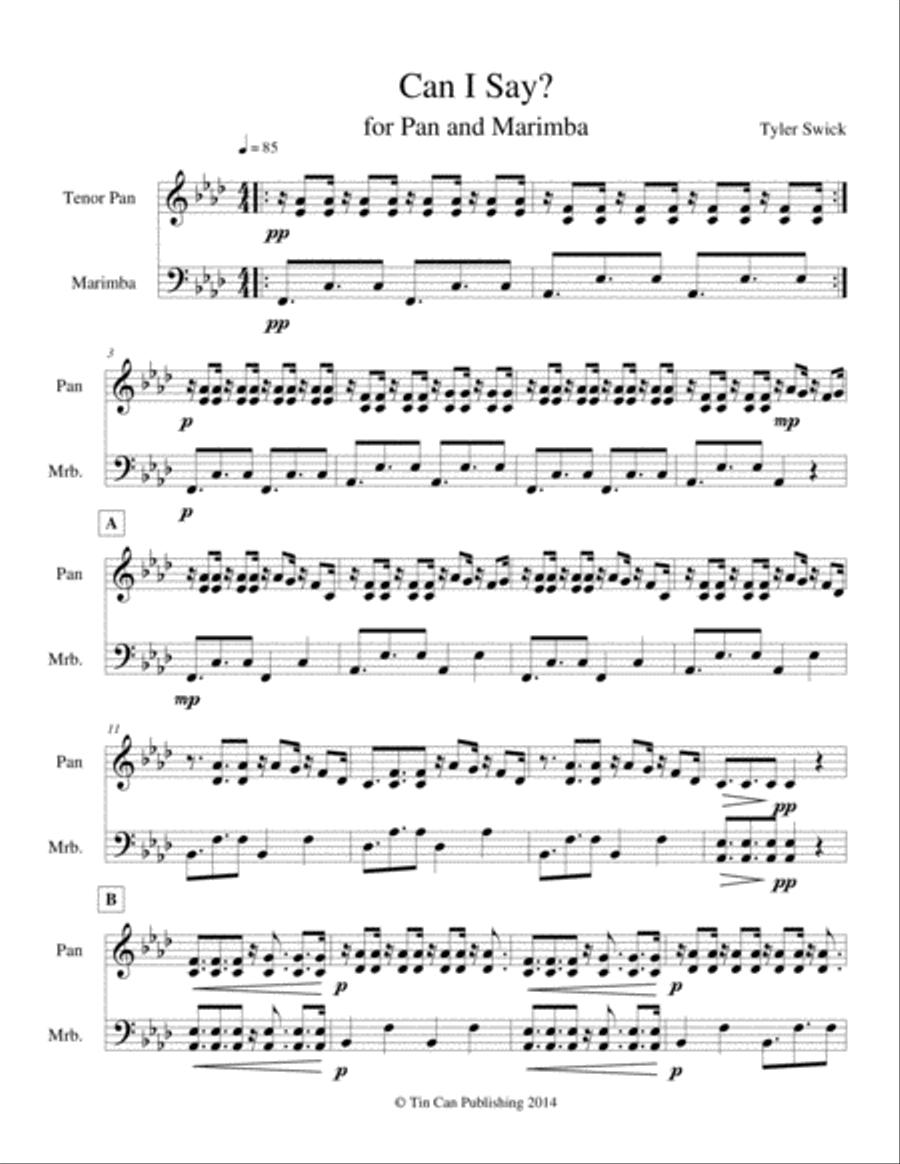 Can I Say? for Steel Drum and Marimba Marimba scores gallery preview page 1