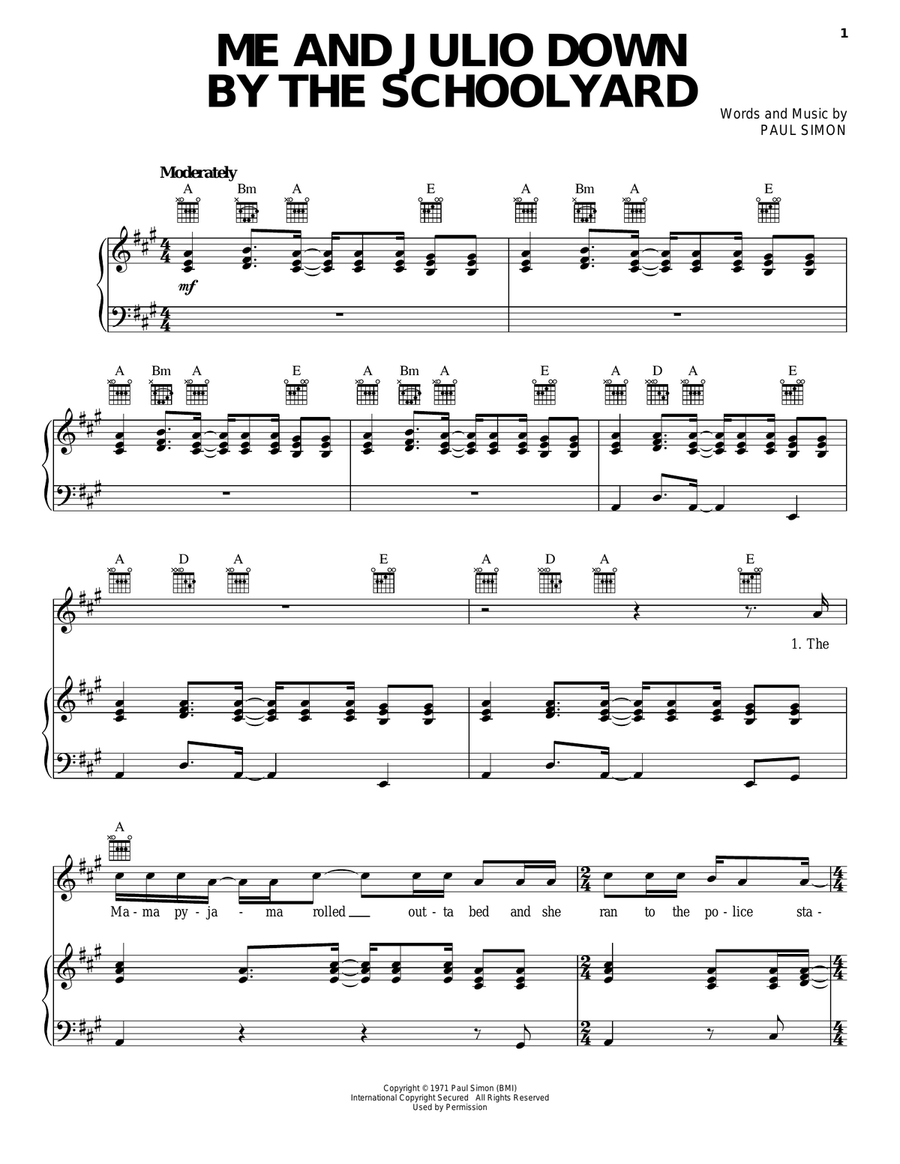 Me And Julio Down By The Schoolyard Acoustic Guitar scores gallery preview page 1