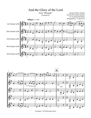 And the Glory of the Lord (from "Messiah") (F) (Clarinet Quintet)