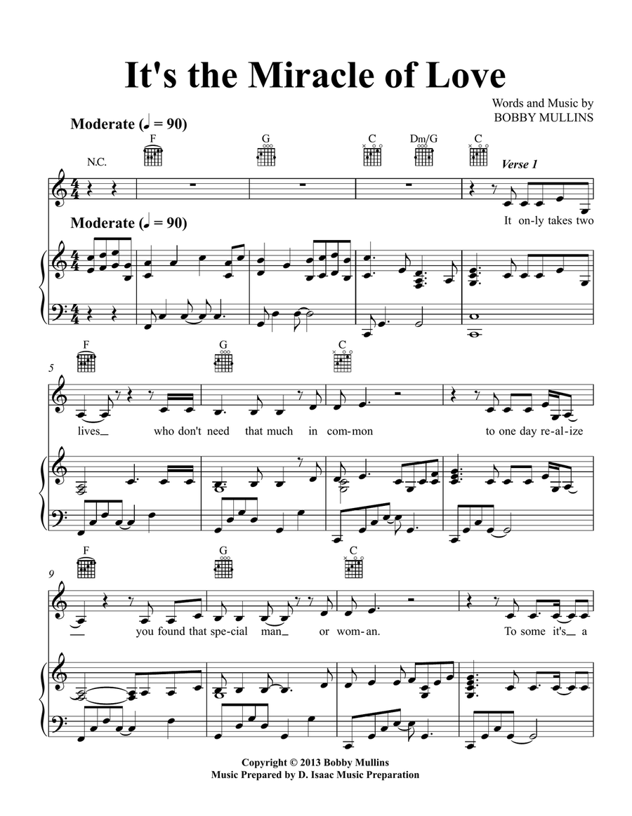 It's The Miracle Of Love It's The Miracle Of Love Piano, Vocal scores gallery preview page 1