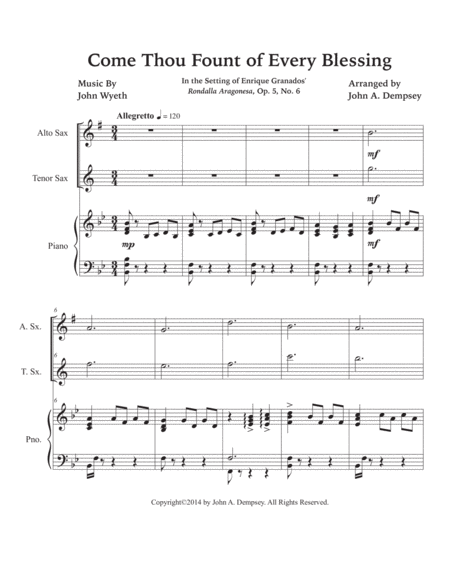 Come Thou Fount of Every Blessing (Trio for Alto Sax, Tenor Sax and Piano) image number null