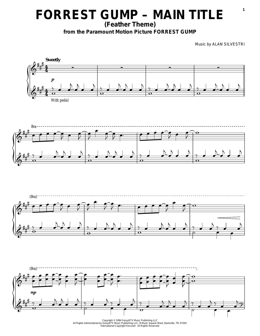 Forrest Gump - Main Title (Feather Theme) Piano Solo scores gallery preview page 1
