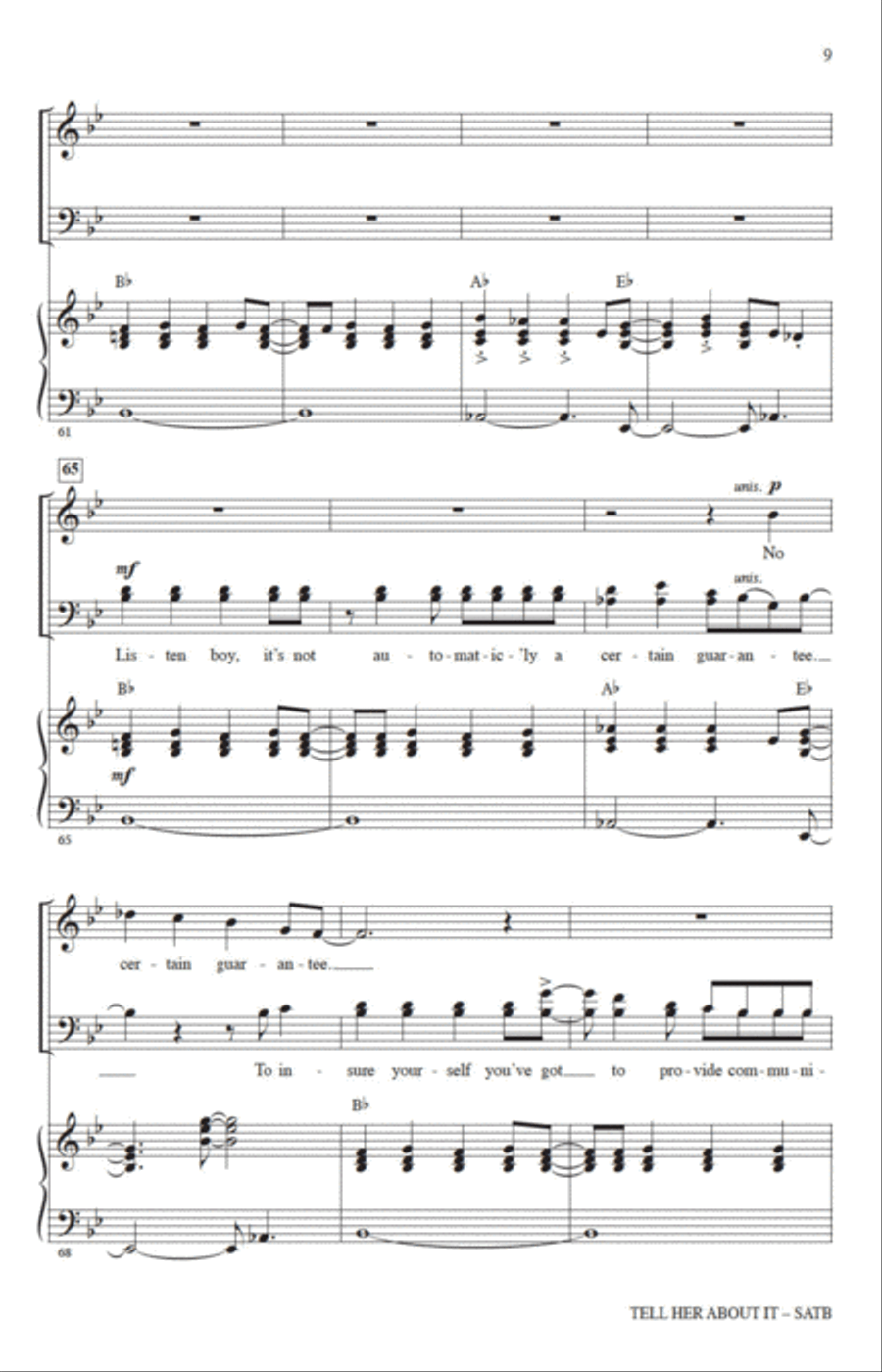 Tell Her About It (arr. Jack Zaino) 4-Part scores gallery preview page 7