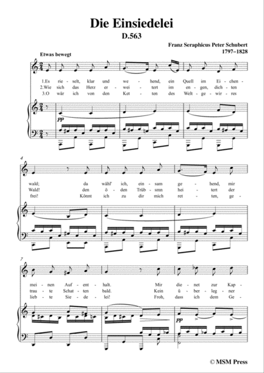 Schubert-Die Einsiedelei(The Hermitage),in a minor,D.563,for Voice&Piano Voice scores gallery preview page 3