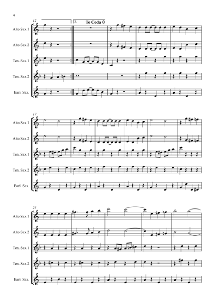 A Collection of Useful Gig Tunes:(Happy Birthday, God Save the Queen etc) - saxophone quintet Saxophone Quintet scores gallery preview page 4