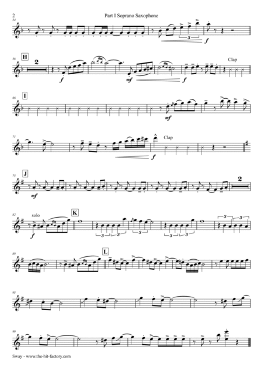 Sway (quien Sera) Saxophone Quartet scores gallery preview page 6