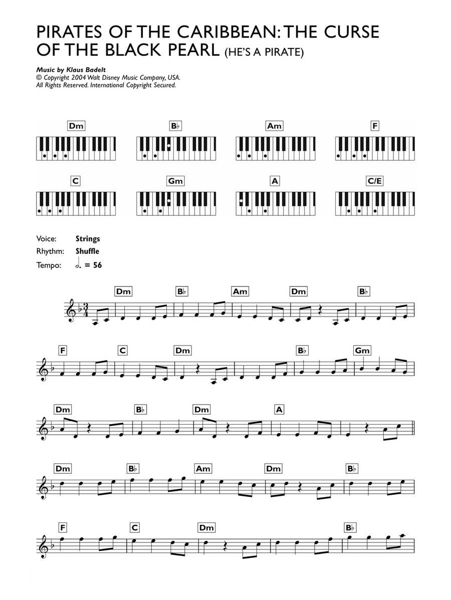 He's A Pirate (from Pirates Of The Caribbean: The Curse Of The Black Pearl) Piano Solo scores gallery preview page 1