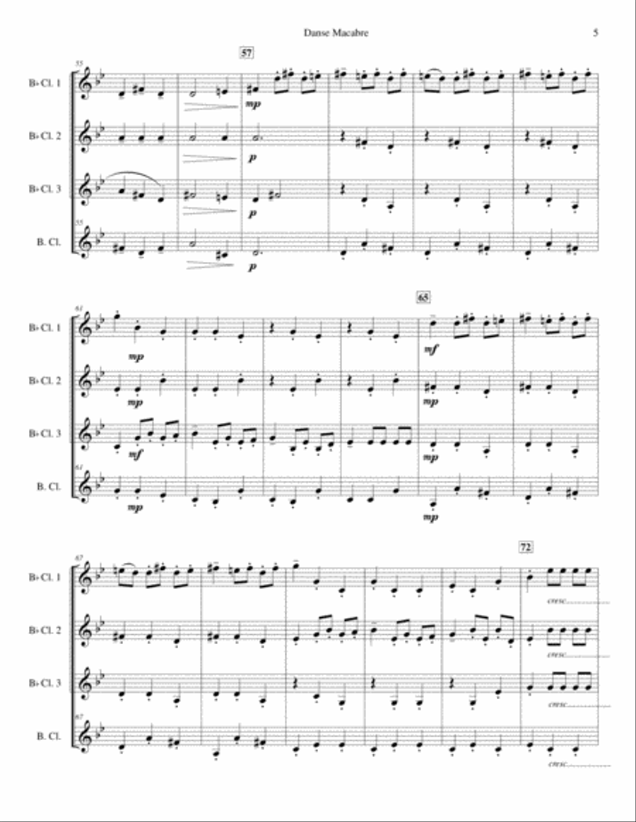 Danse Macabre for Clarinet Quartet Clarinet Quartet scores gallery preview page 5