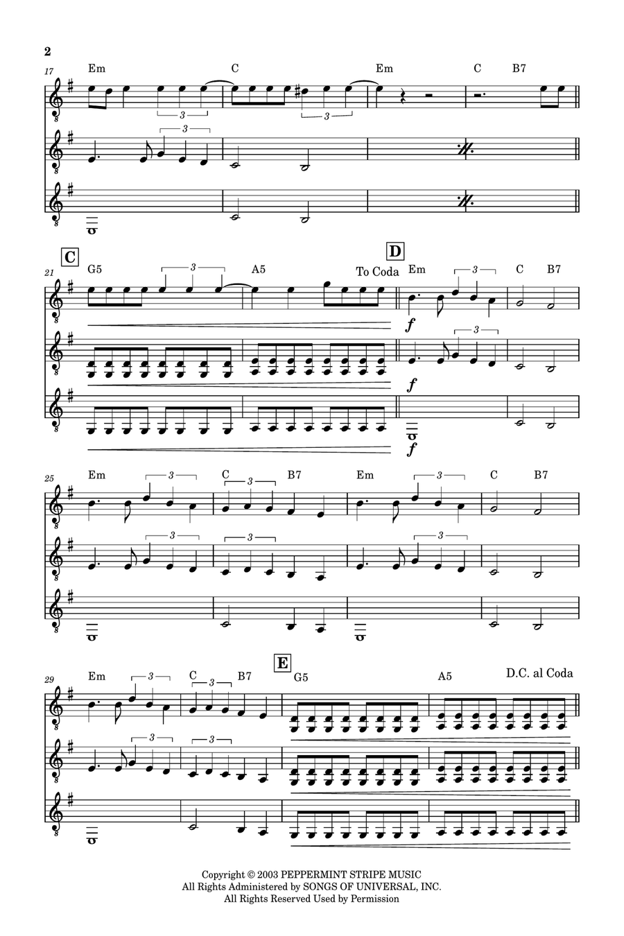 Seven Nation Army Guitar Ensemble scores gallery preview page 2