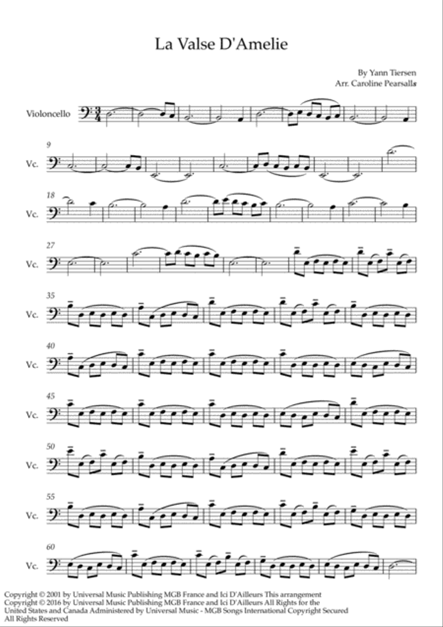 La Valse D'amelie Cello Solo scores gallery preview page 1