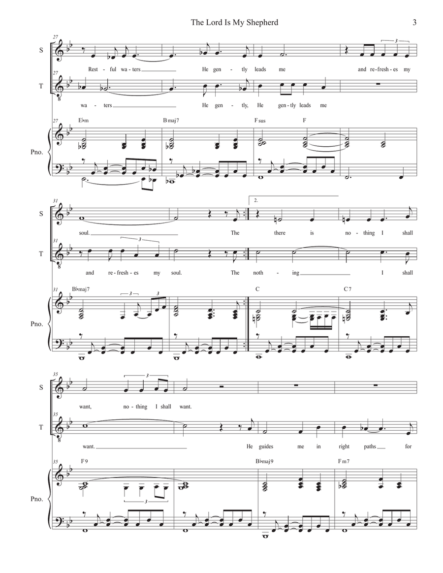 The Lord Is My Shepherd (2-part choir - (Soprano and Tenor) 2-Part scores gallery preview page 3