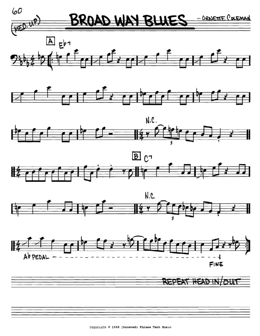 Broad Way Blues Bass Clef Instrument scores gallery preview page 1