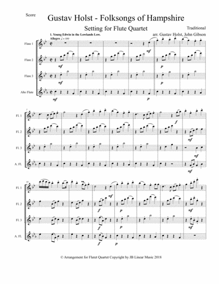 Gustav Holst - Folksongs of Hampshire set for Flute Quartet image number null