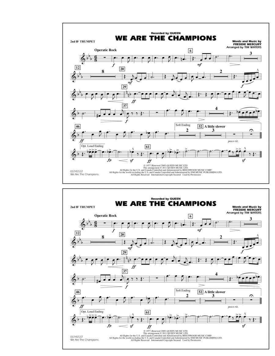 We Are The Champions - 2nd Bb Trumpet Marching Band scores gallery preview page 1