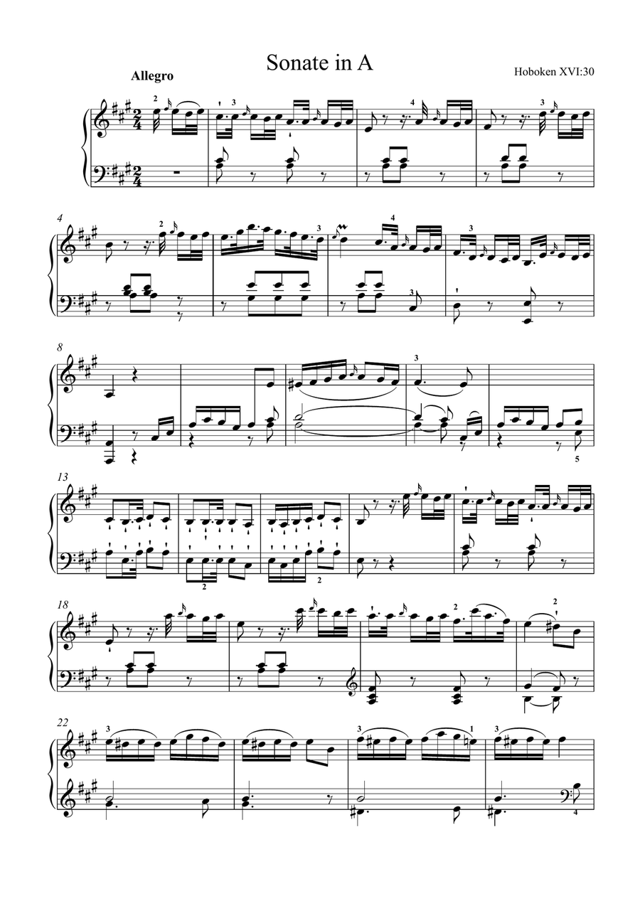 Haydn-Piano Sonata in A major,Hob.XVI.30(Piano solo) Small Ensemble scores gallery preview page 2