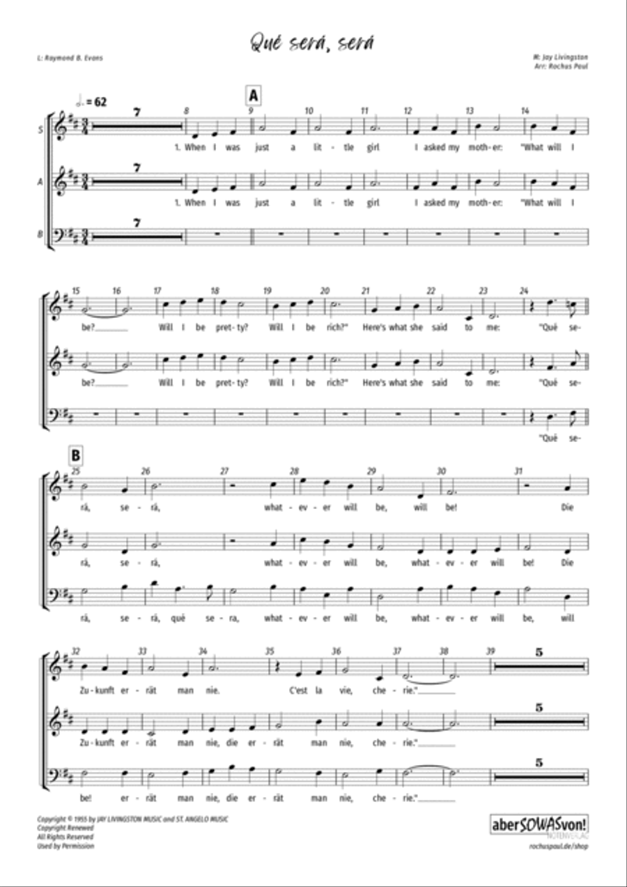 Que Sera, Sera (whatever Will Be, Will Be) 3-Part scores gallery preview page 4