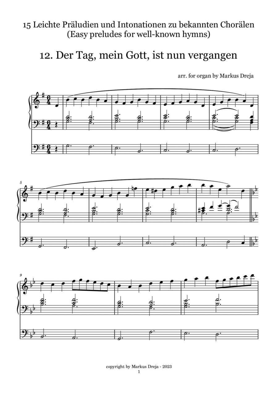 Easy Organ Preludes - leichte Orgelpräludien | Der Tag mein Gott ist nun vergangen Organ Solo scores gallery preview page 1