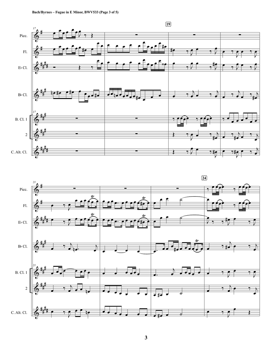 Fugue in E Minor, BWV 533 (Clarinet Quintet + Piccolo & Flute) Clarinet Quintet scores gallery preview page 3