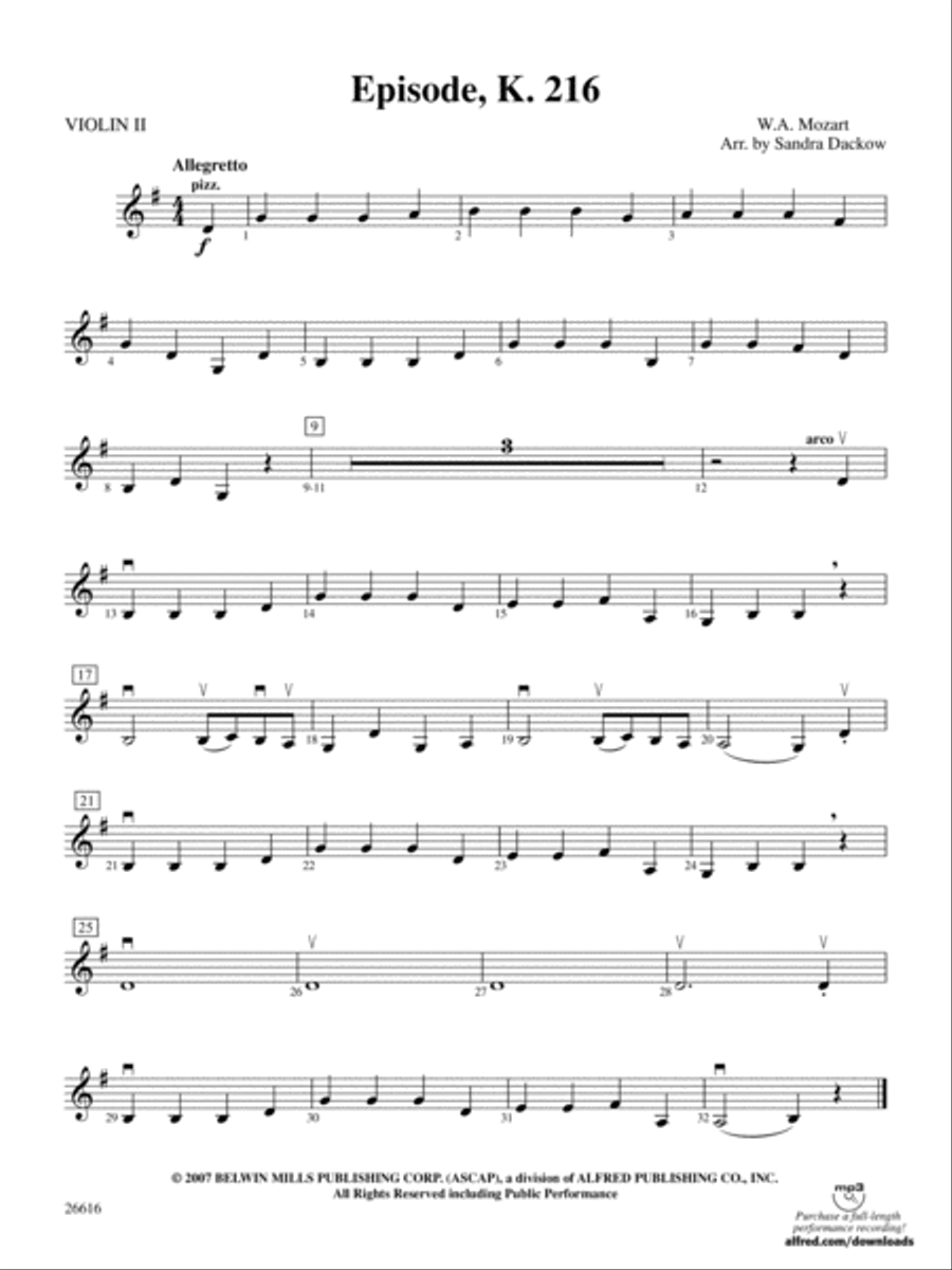 Episode, K. 216: 2nd Violin String Orchestra scores gallery preview page 1