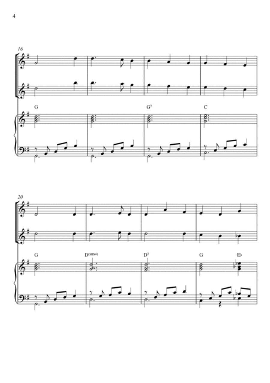 Traditional - Away In a Manger (Trio Piano and Two Flutes) with chords Small Ensemble scores gallery preview page 4