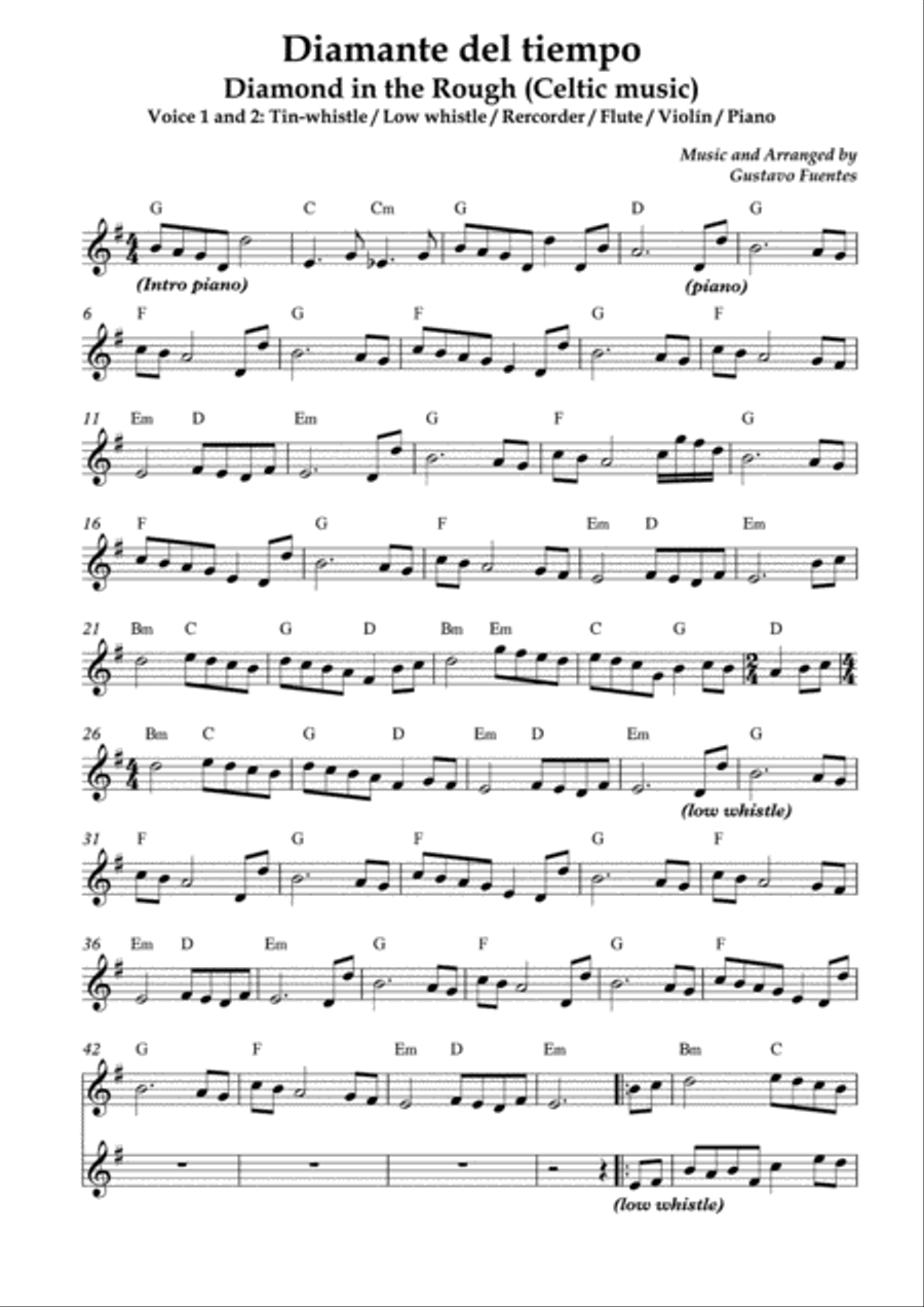 Diamante del tiempo (Diamond in the Rough), Celtic Song by Gustavo Fuentes Small Ensemble scores gallery preview page 2