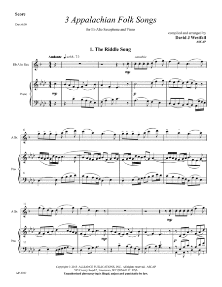 Three Appalachian Folk Songs - Eb or F horn solo, piano image number null