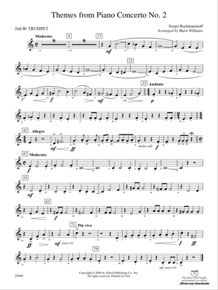 Themes from Piano Concerto No. 2: 2nd B-flat Trumpet Concert Band scores gallery preview page 1
