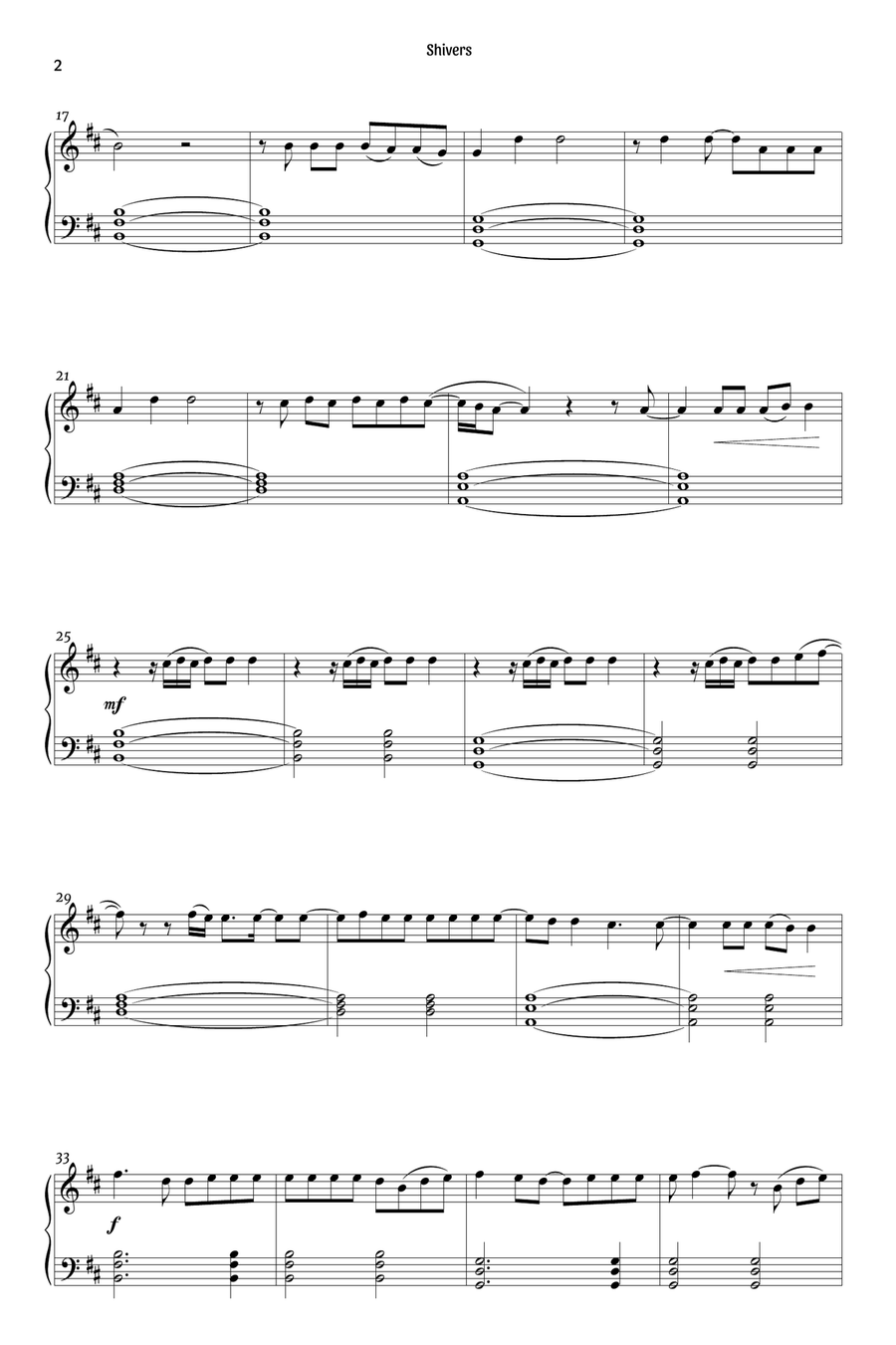 Shivers Easy Piano scores gallery preview page 2