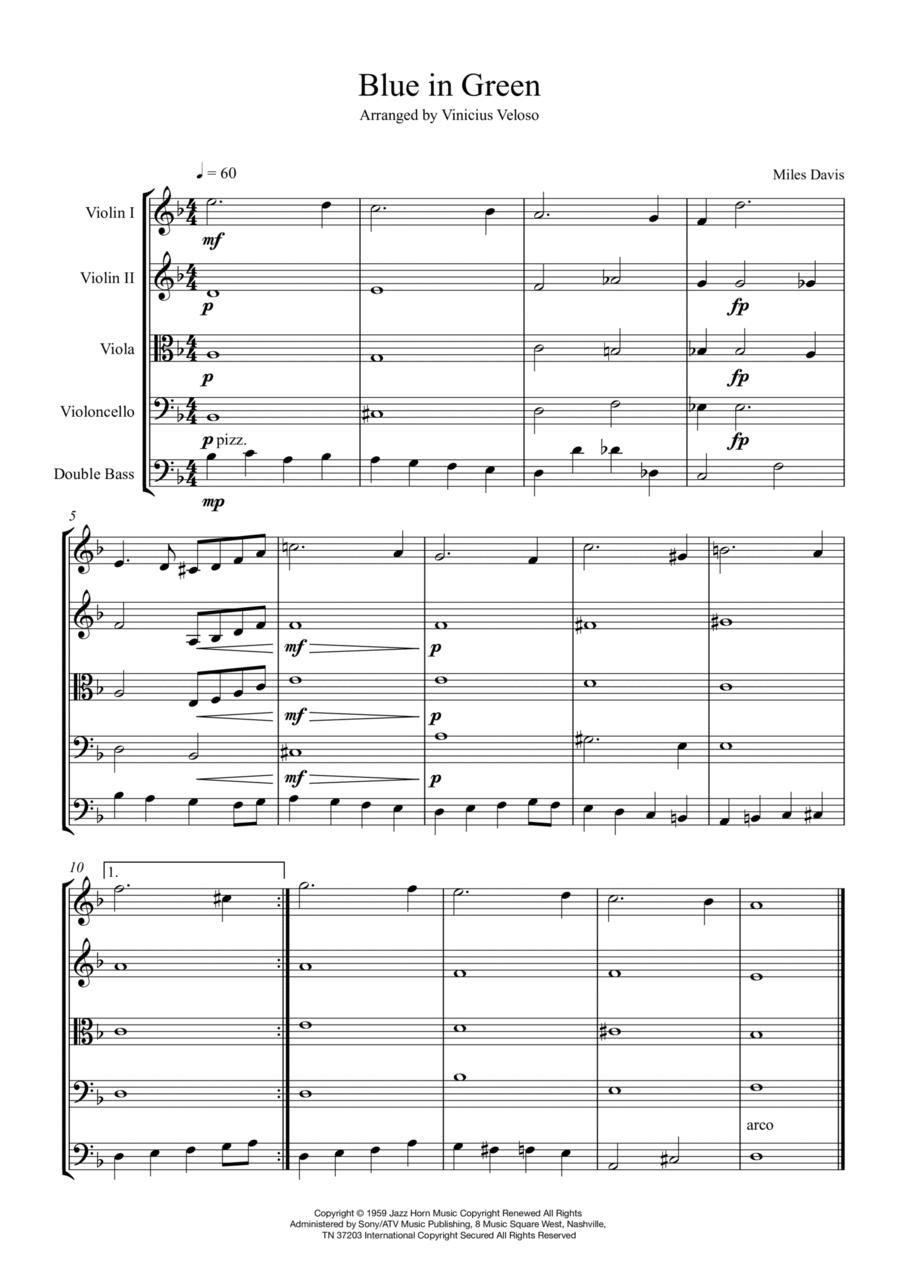 Blue In Green String Quartet scores gallery preview page 1