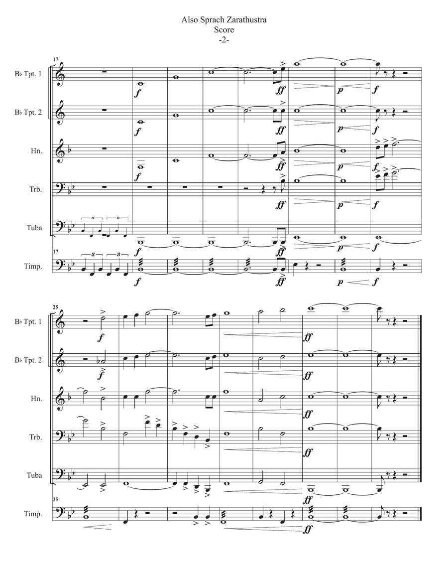 Also Sprach Zarathustra for Brass Quintet with optional Timpani Brass Ensemble scores gallery preview page 4