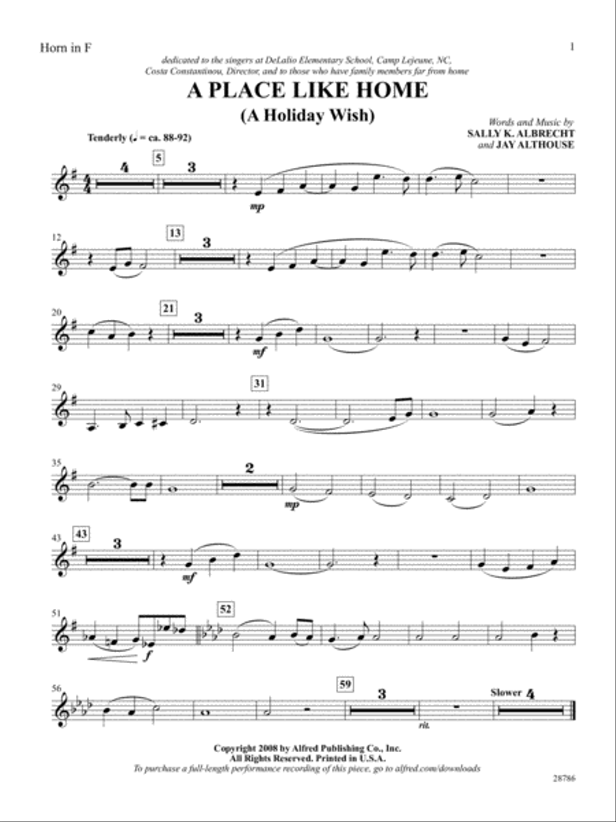 A Place Like Home (A Holiday Wish): 1st F Horn Horn scores gallery preview page 1