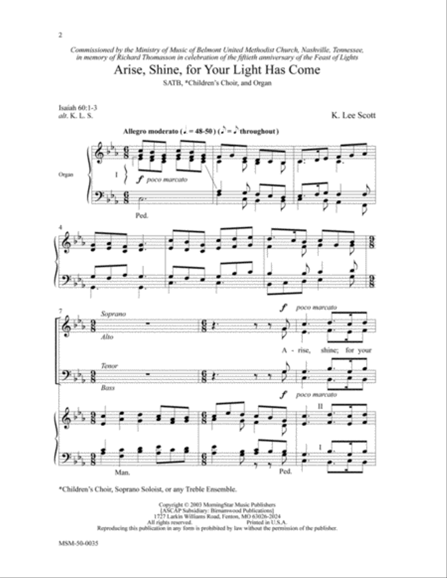 Arise, Shine, for Your Light Has Come 4-Part scores gallery preview page 2