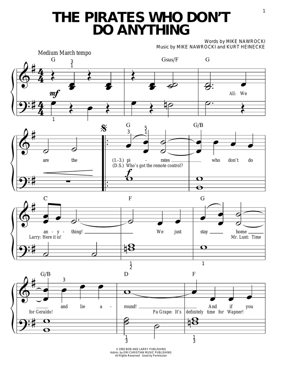 The Pirates Who Don't Do Anything Easy Piano scores gallery preview page 1