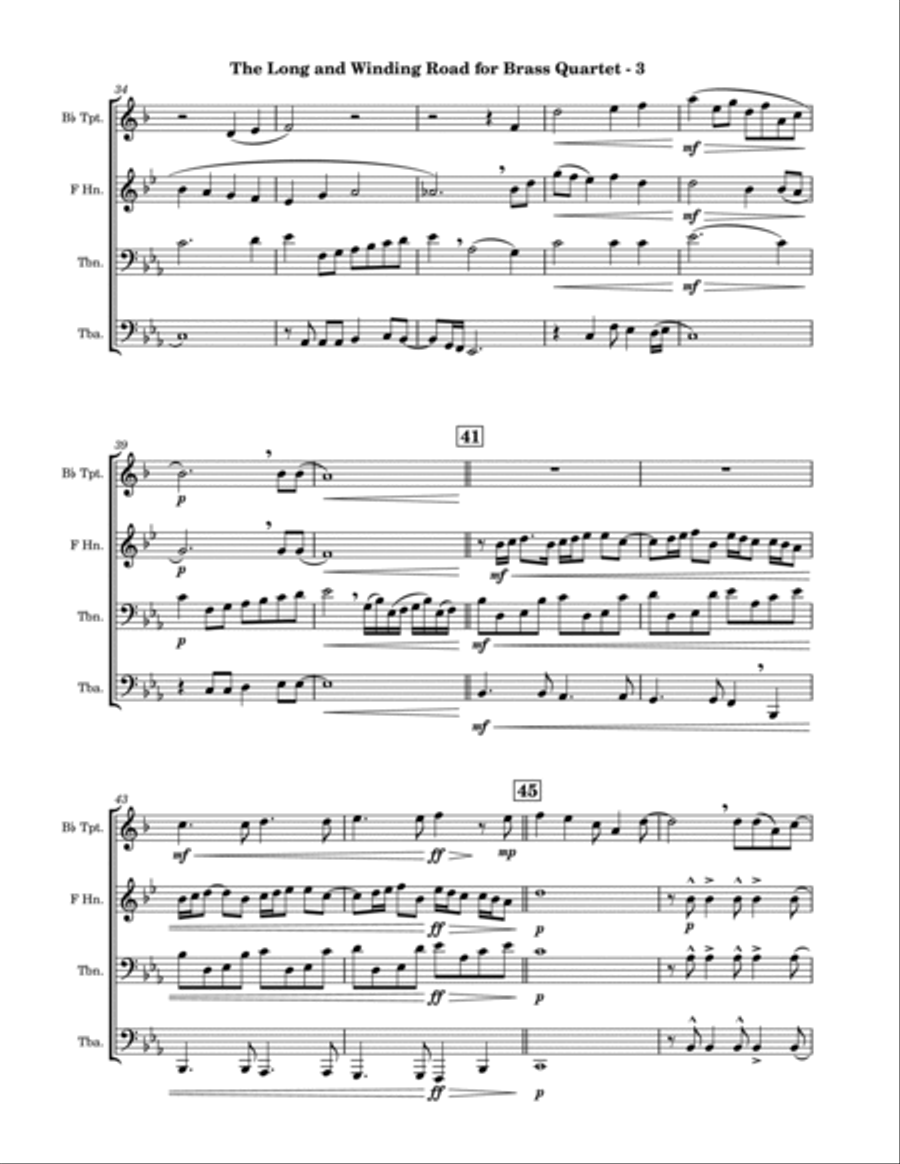 The Long And Winding Road Brass Quartet scores gallery preview page 3