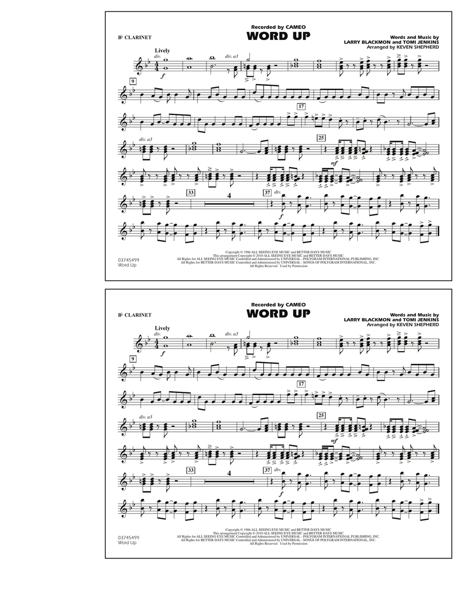 Word Up - Bb Clarinet Marching Band scores gallery preview page 1