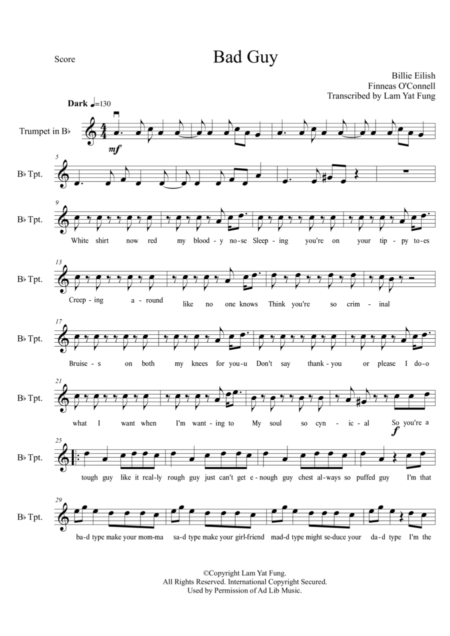 Bad Guy Bad Guy Trumpet Solo scores gallery preview page 1