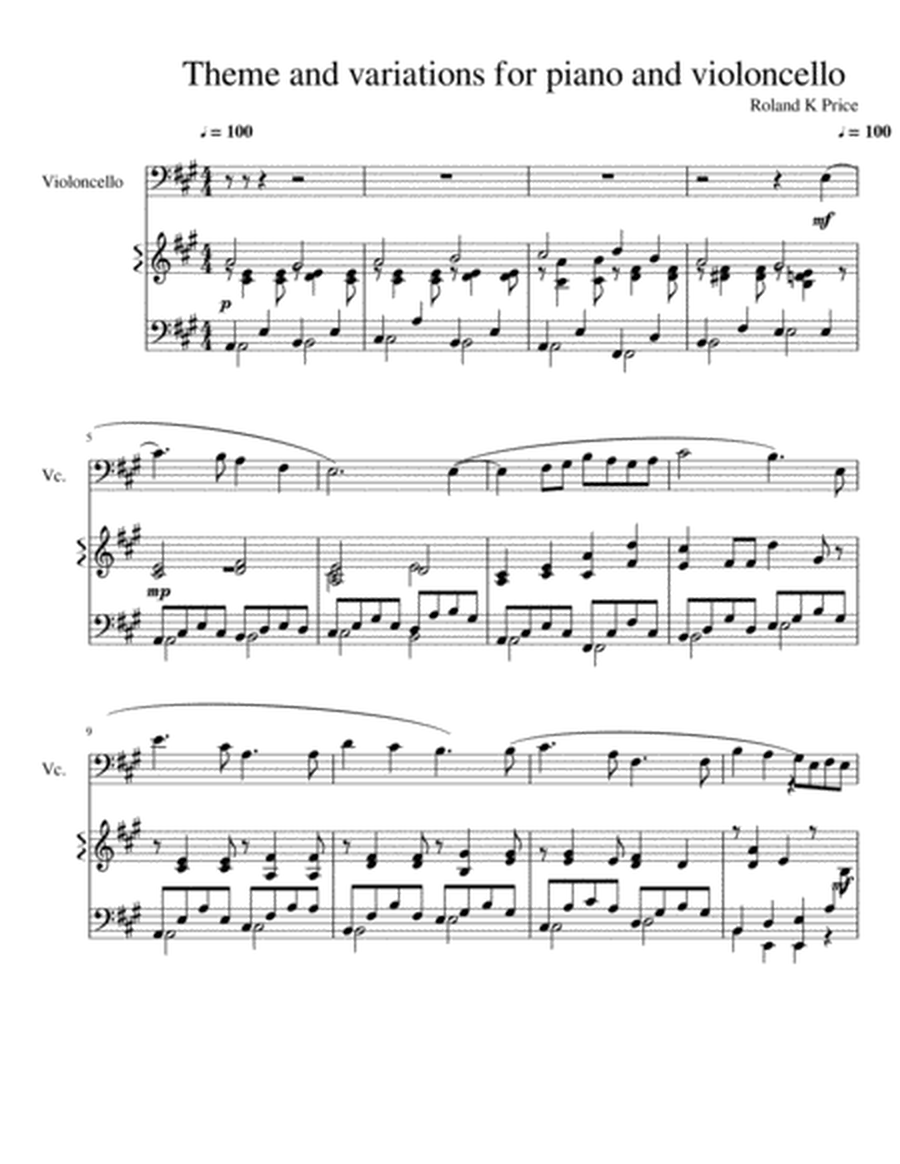Theme and variations for Piano and Violincello image number null